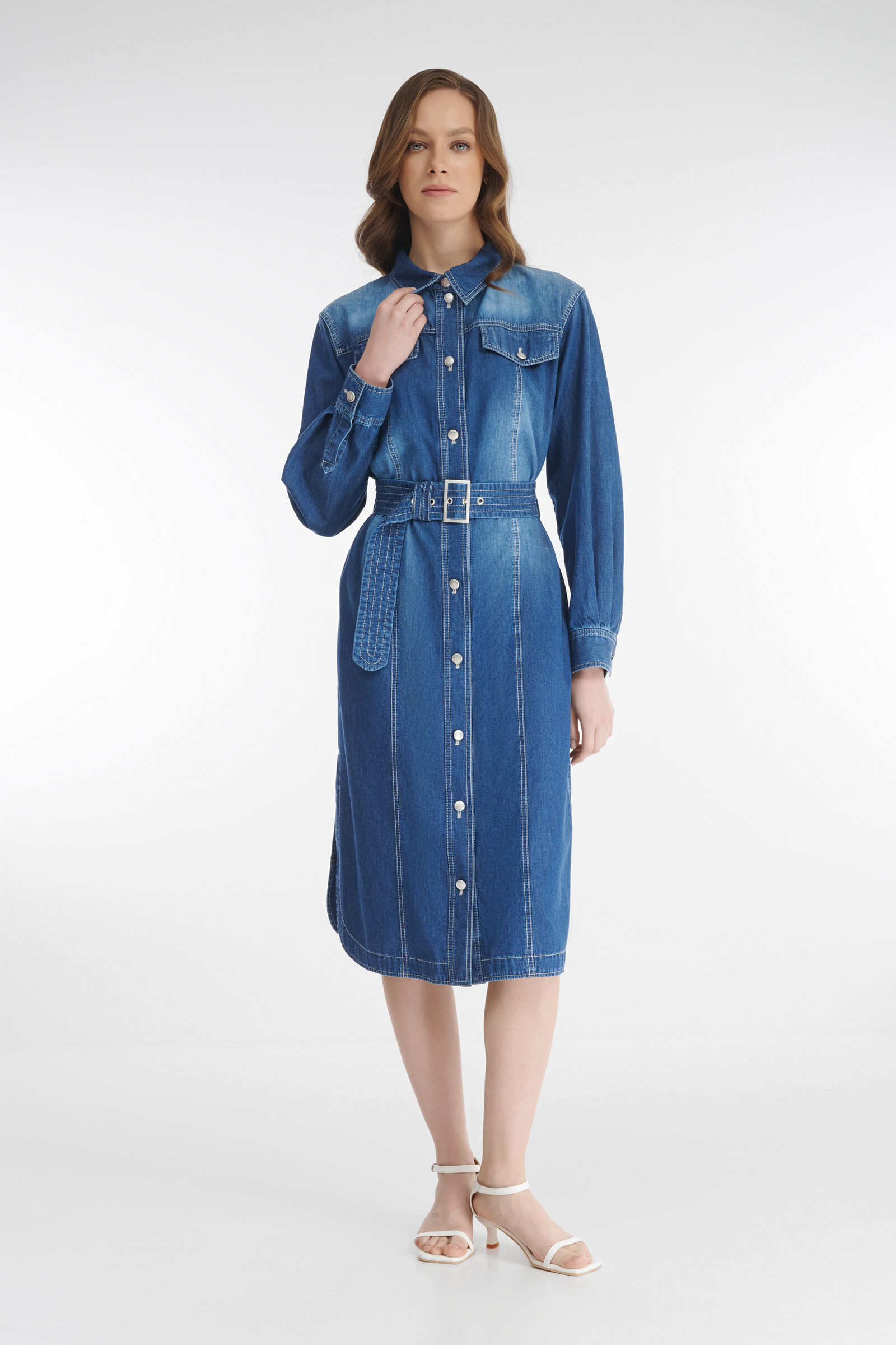 Платье-рубашка из денима цвета Синий 