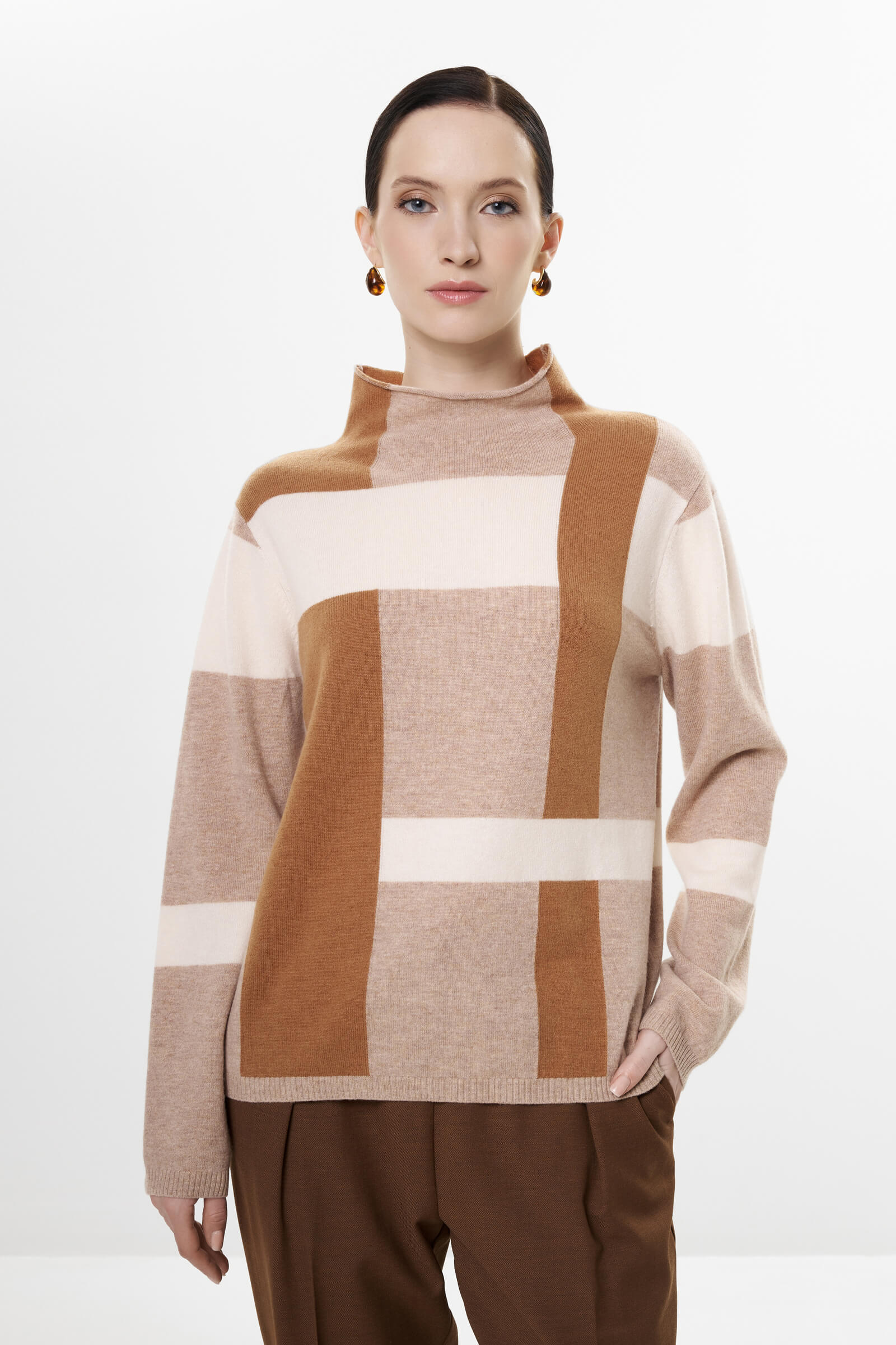 Шерстяной джемпер с воротником-воронкой цвета Мультиколор 