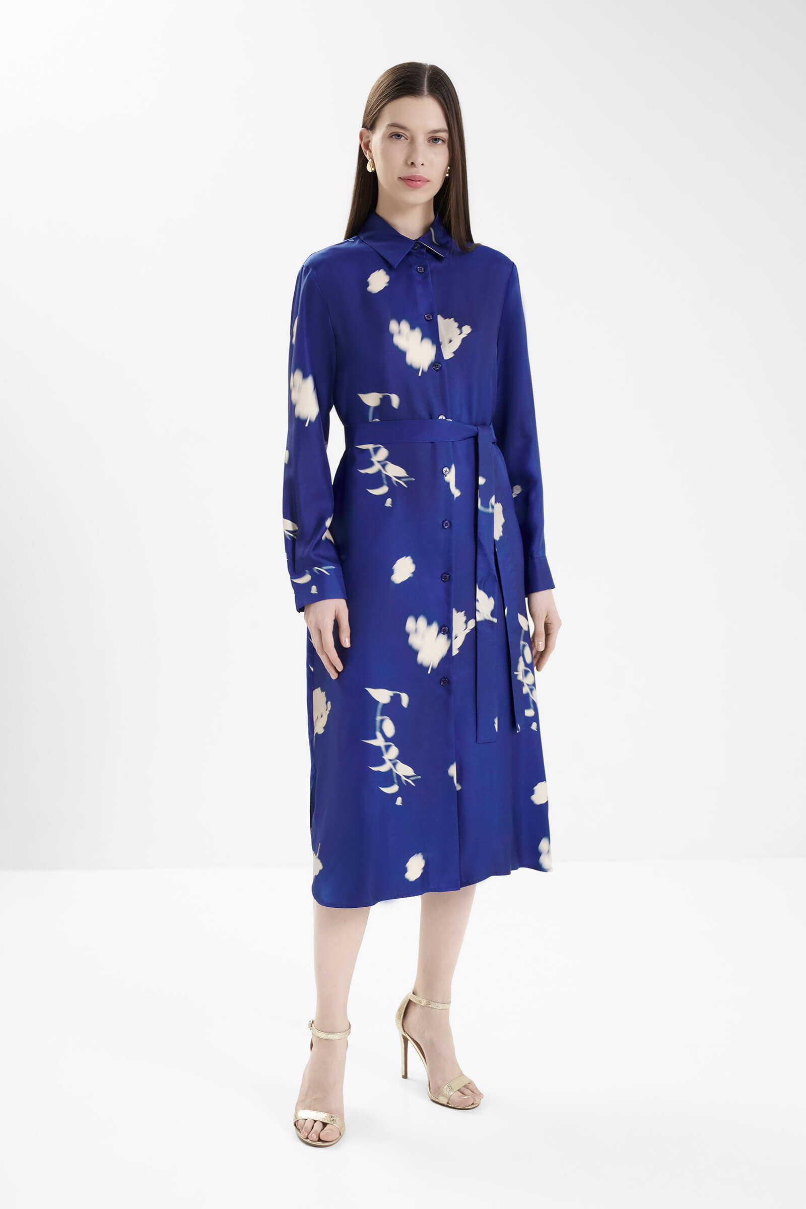 Платье-рубашка из 100% шелка цвета Синий 