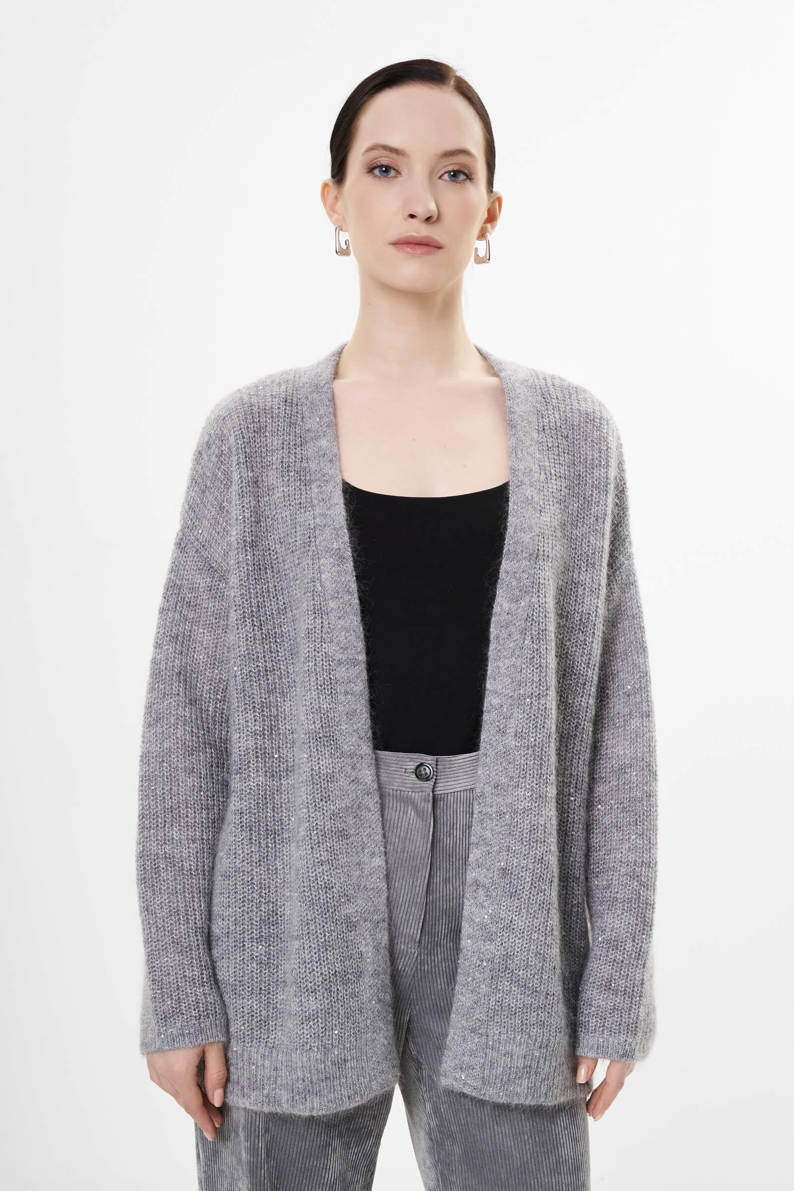 Кардиган на запах с шерстью и мохером цвета Серый 