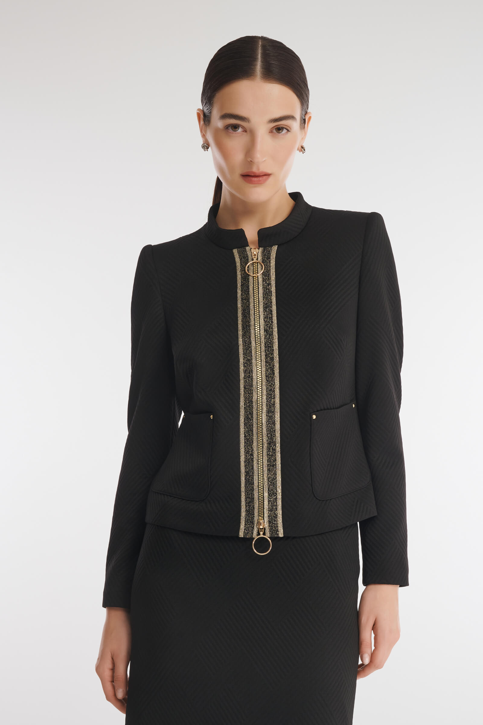 Фактурный жакет на молнии цвета Черный 