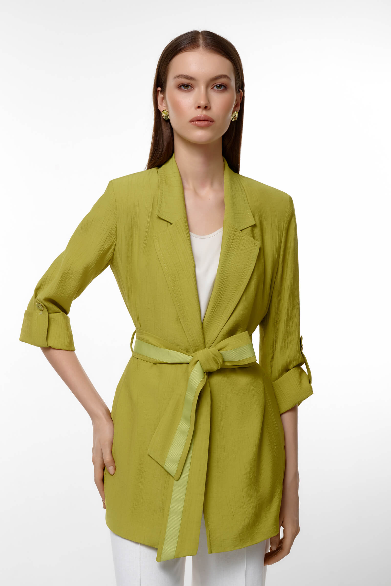 Жакет с поясом и рукавом 3/4 цвета Оливковый 