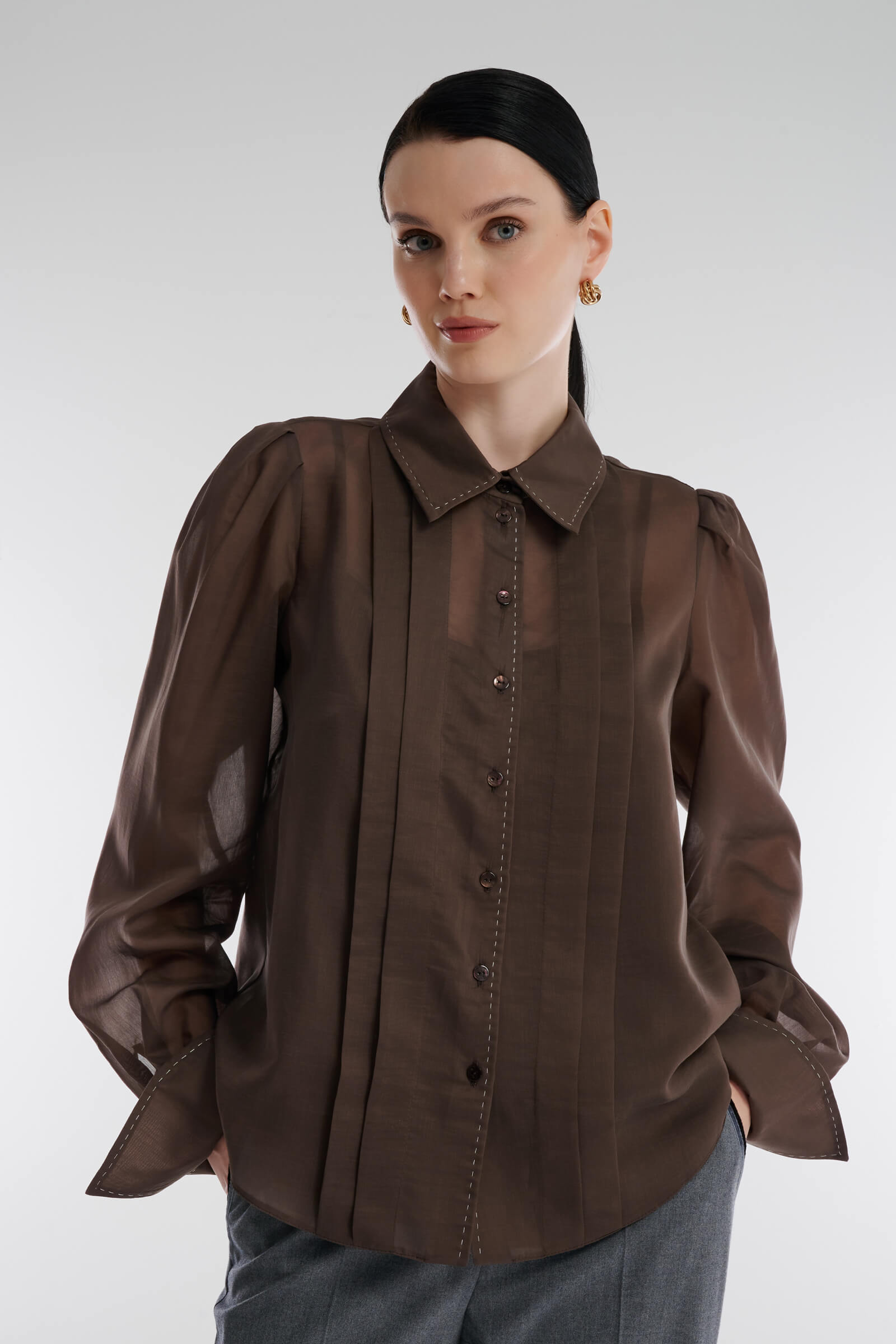 Полупрозрачная рубашка из вискозы цвета Коричневый 