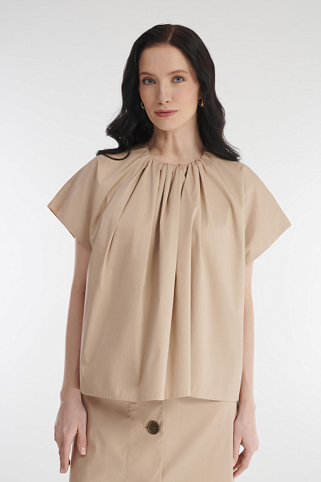 Свободная хлопковая блузка с коротким рукавом Бренд Milva Mi
