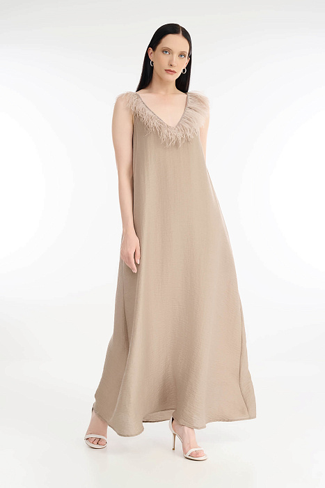 Платье макси с перьями Бренд Rocco Ragni