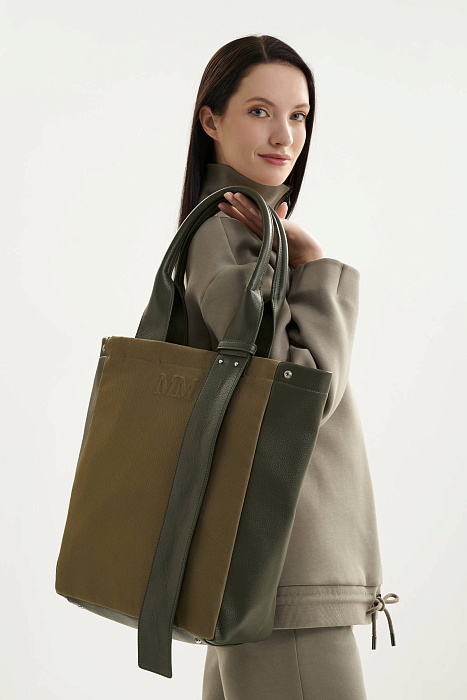 Сумка-шоппер из плотного хлопка с кожаными вставками Бренд MM